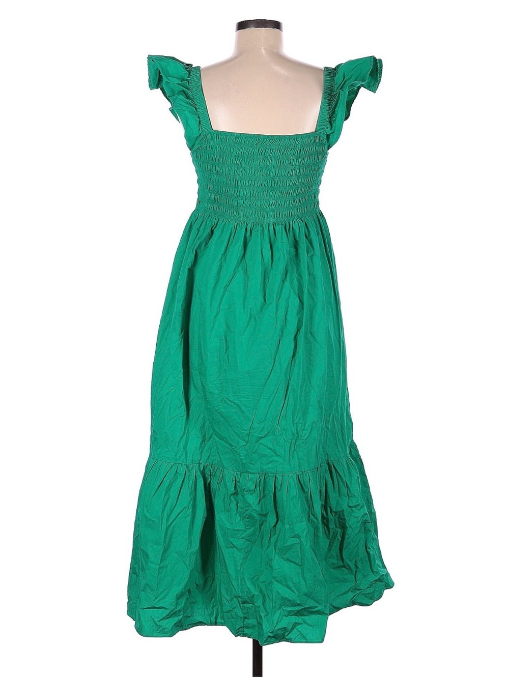 o.p.t. Calypso Bright Green Smocked Bodice Maxi Dress Ruffle Sleeves Medium M - Picture 2 of 4